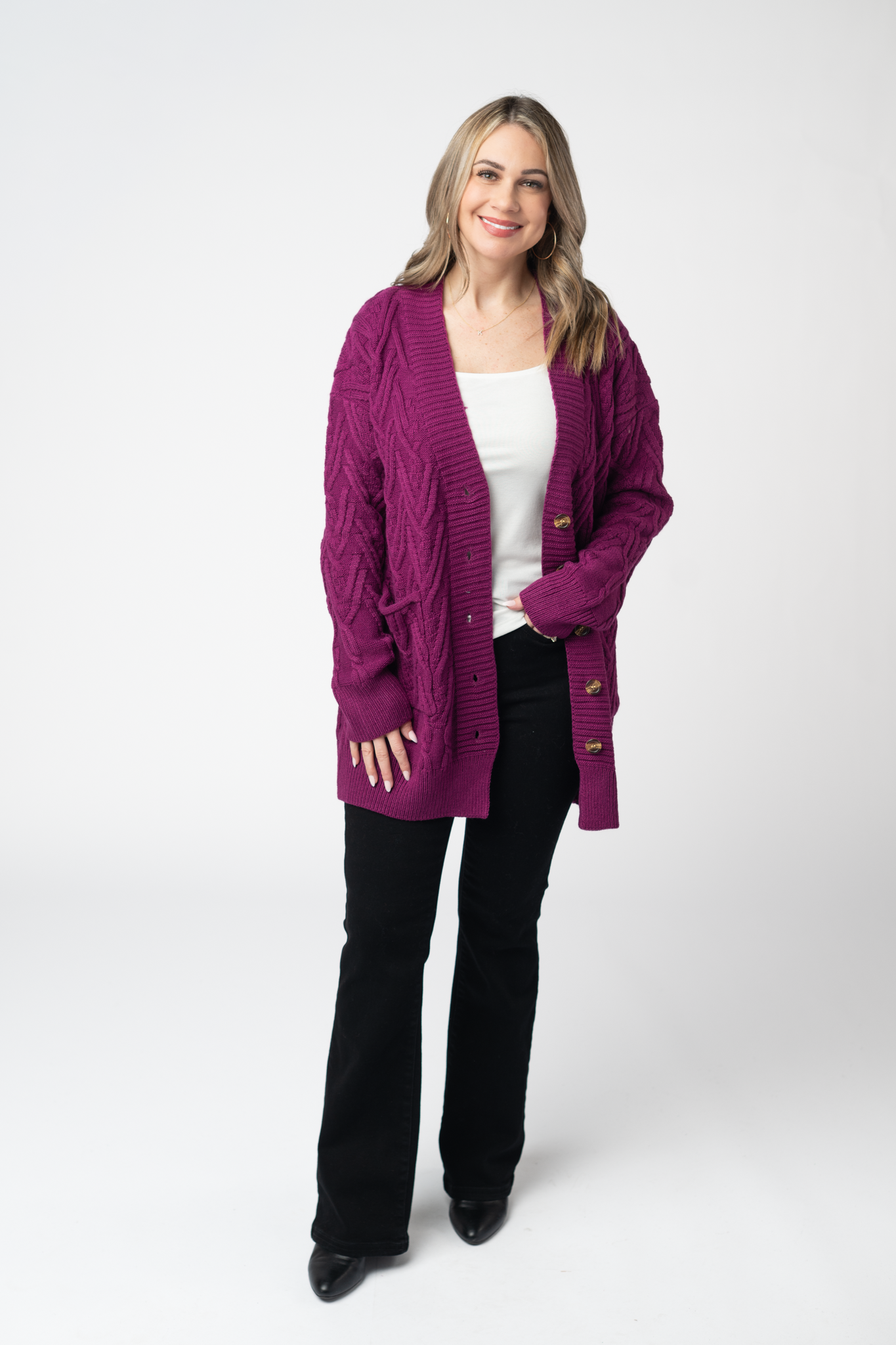 Michelle Mae Brooks Button Sweater Cardigan - Magenta