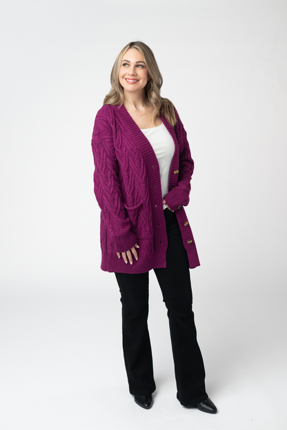 Michelle Mae Brooks Button Sweater Cardigan - Magenta