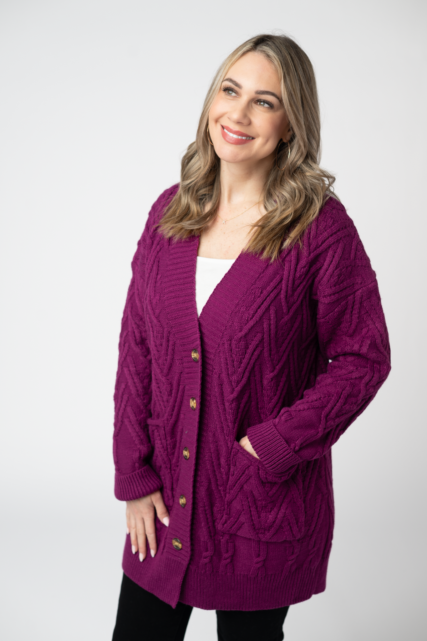 Michelle Mae Brooks Button Sweater Cardigan - Magenta