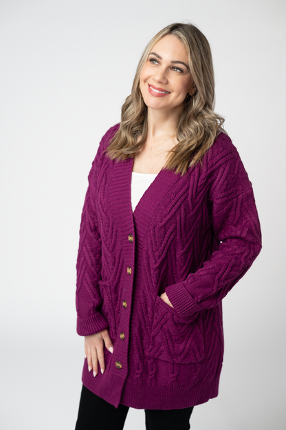 Michelle Mae Brooks Button Sweater Cardigan - Magenta
