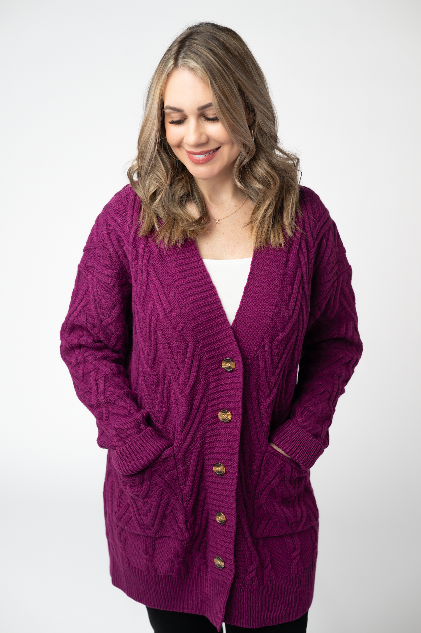 Michelle Mae Brooks Button Sweater Cardigan - Magenta