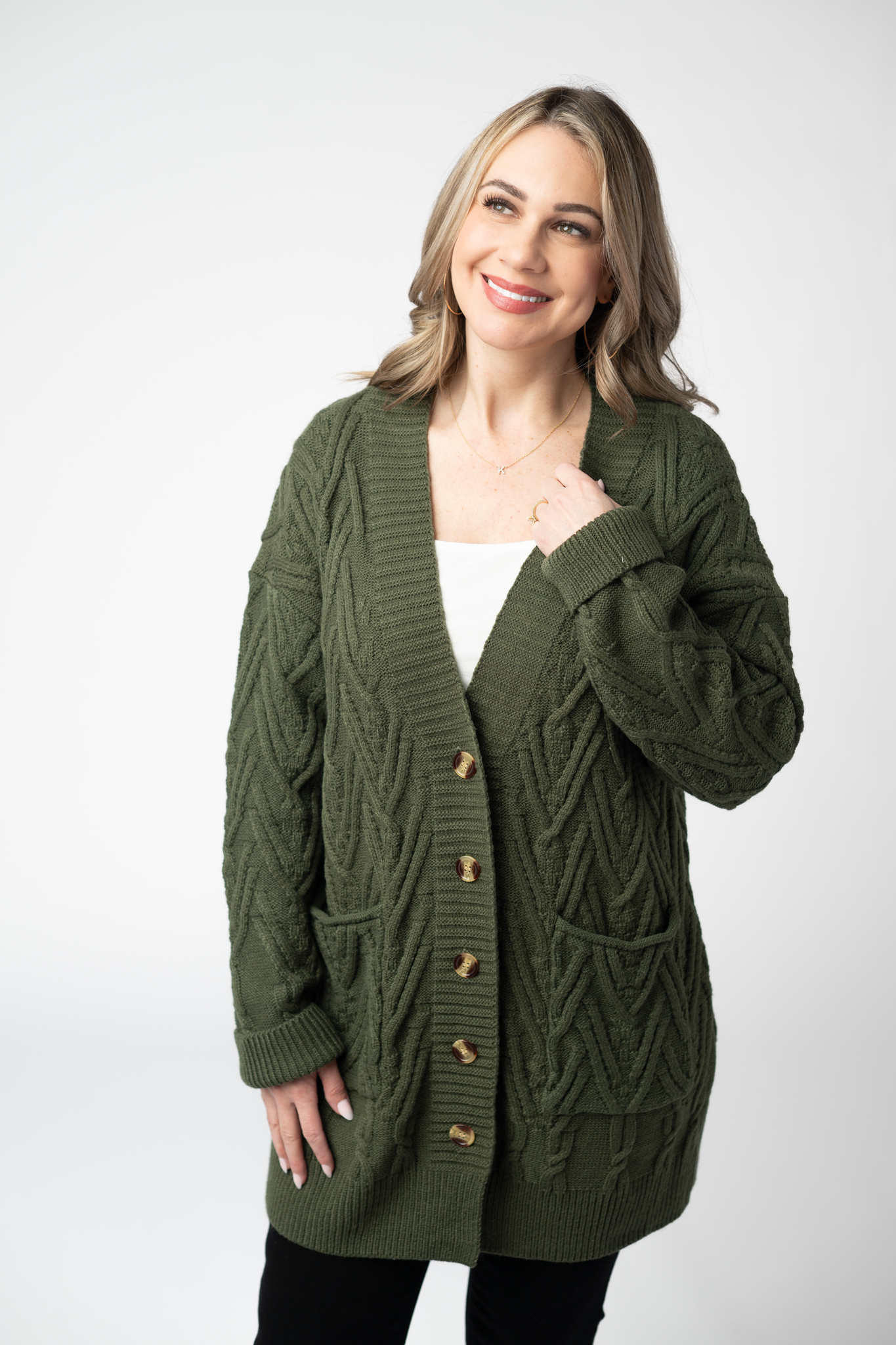 Michelle Mae Brooks Button Sweater Cardigan - Olive