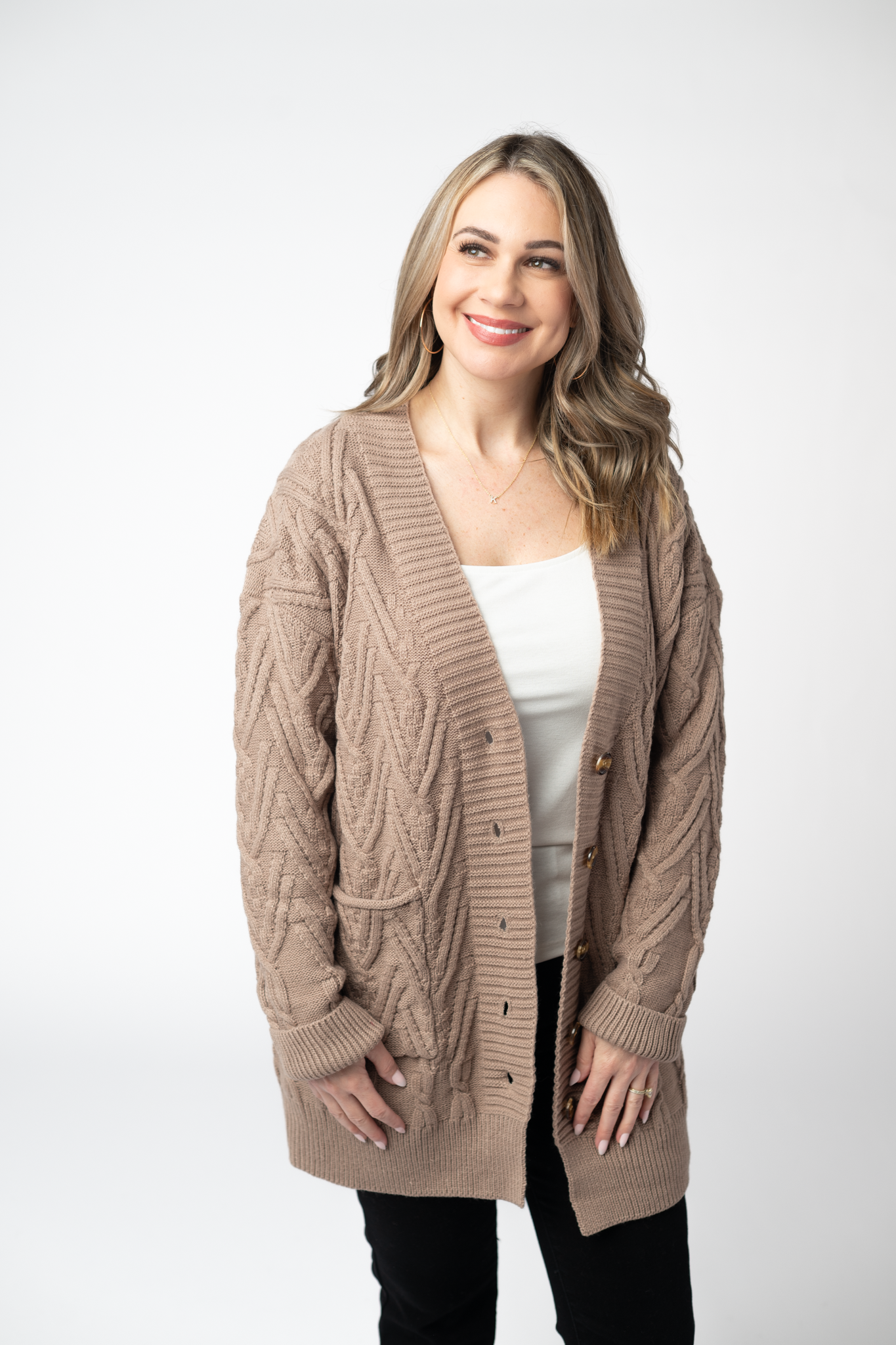 Michelle Mae Brooks Button Sweater Cardigan - Mocha
