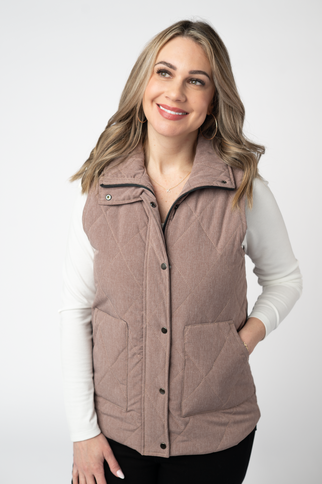Michelle Mae Remy Zip Up Vest - Chestnut