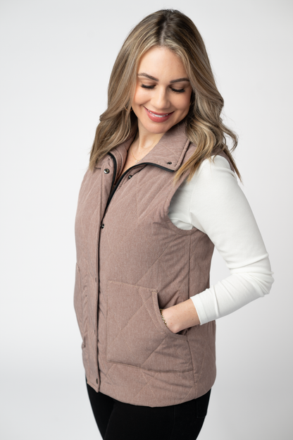 Michelle Mae Remy Zip Up Vest - Chestnut