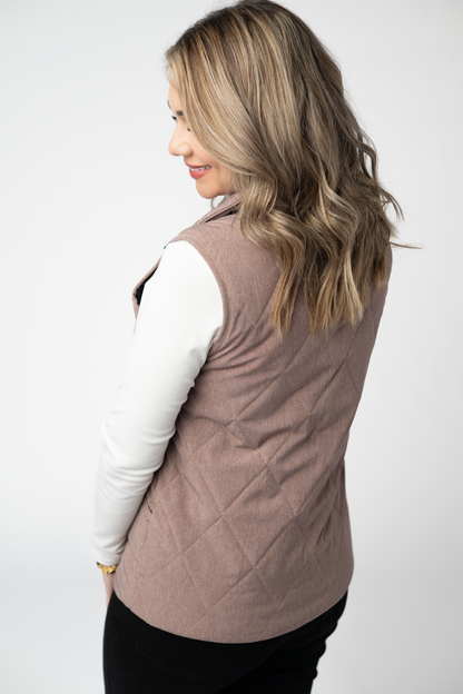 Michelle Mae Remy Zip Up Vest - Chestnut