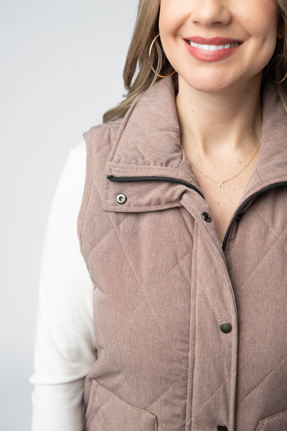 Michelle Mae Remy Zip Up Vest - Chestnut