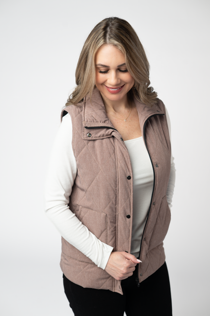 Michelle Mae Remy Zip Up Vest - Chestnut