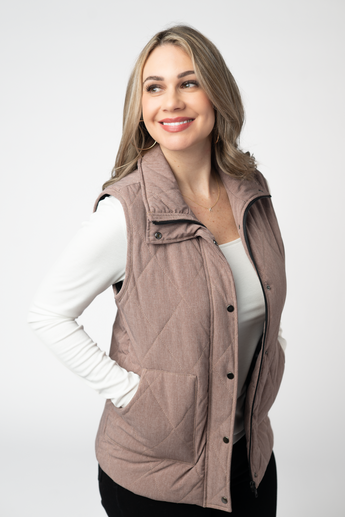 Michelle Mae Remy Zip Up Vest - Chestnut