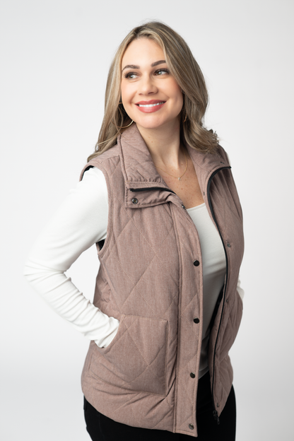 Michelle Mae Remy Zip Up Vest - Chestnut