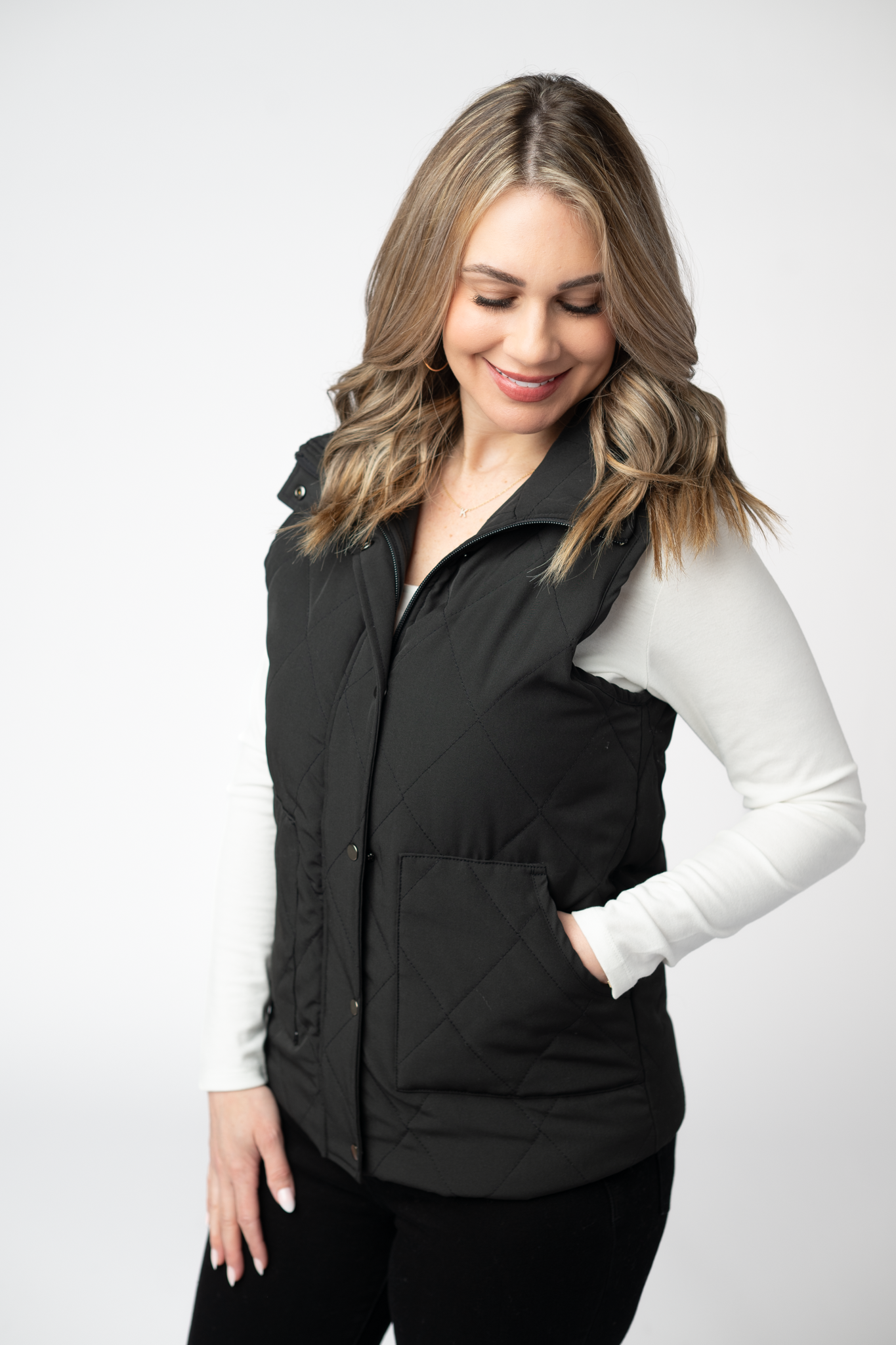 Michelle Mae Remy Zip Up Vest - Black