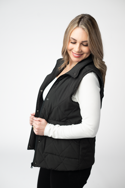Michelle Mae Remy Zip Up Vest - Black