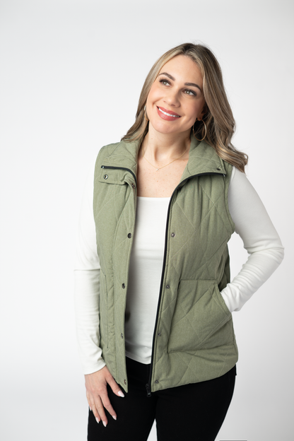 Michelle Mae Remy Zip Up Vest - Dark Sage