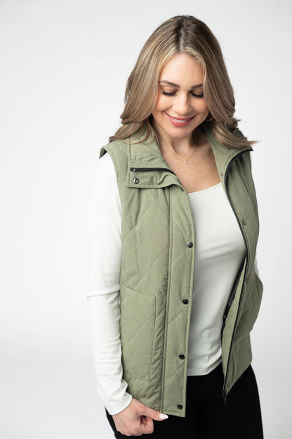Michelle Mae Remy Zip Up Vest - Dark Sage