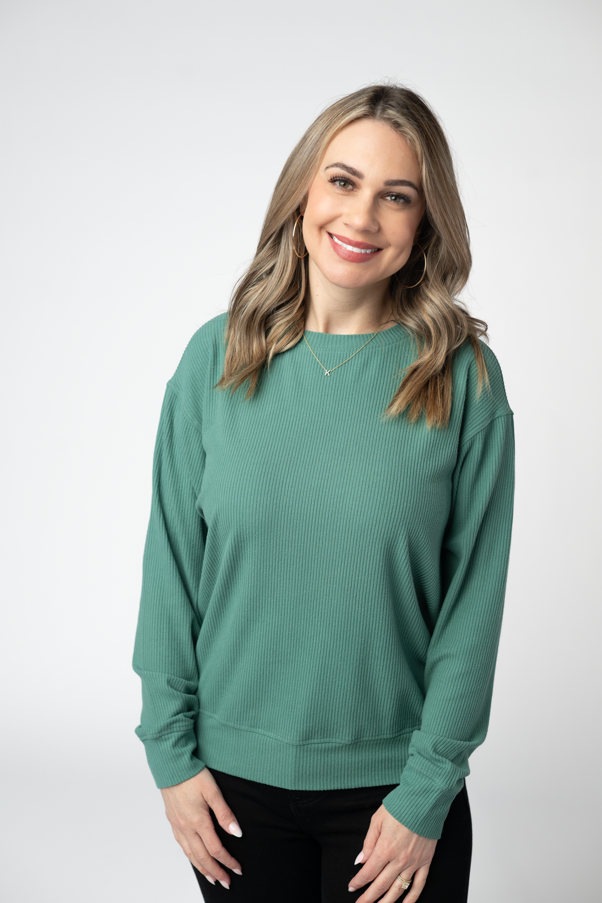 Michelle Mae Corrine Ribbed Pullover Top - Fern