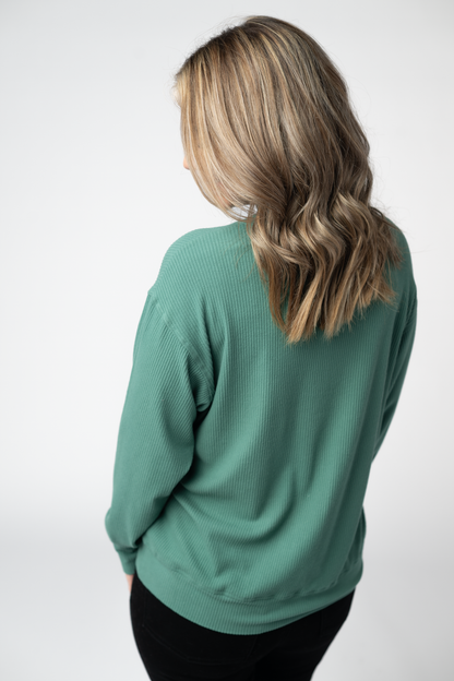 Michelle Mae Corrine Ribbed Pullover Top - Fern