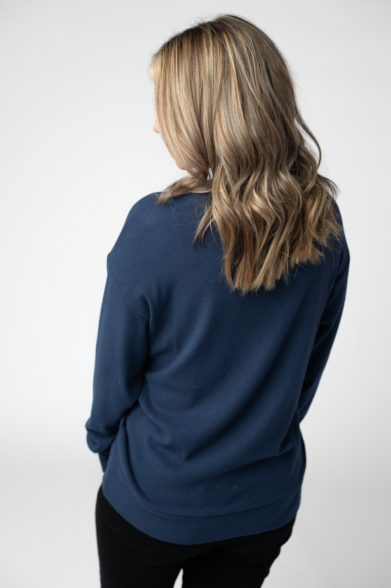 Michelle Mae Corrine Ribbed Pullover Top - Navy