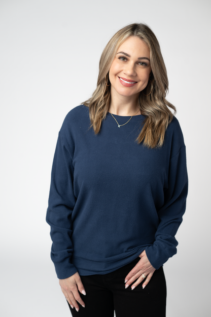 Michelle Mae Corrine Ribbed Pullover Top - Navy