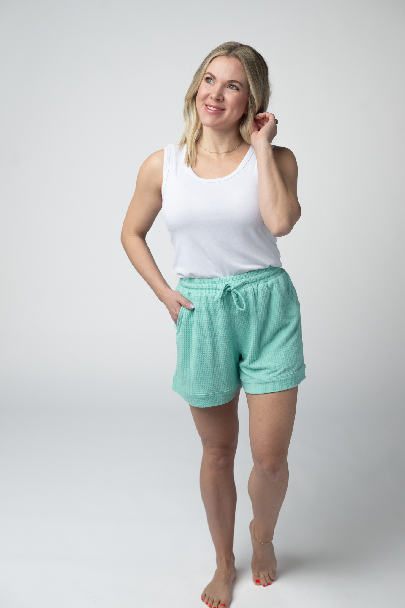 Michelle Mae Weslie Waffle Shorts - Turquoise