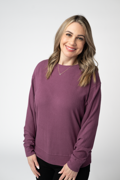 Michelle Mae Corrine Ribbed Pullover Top - Plum