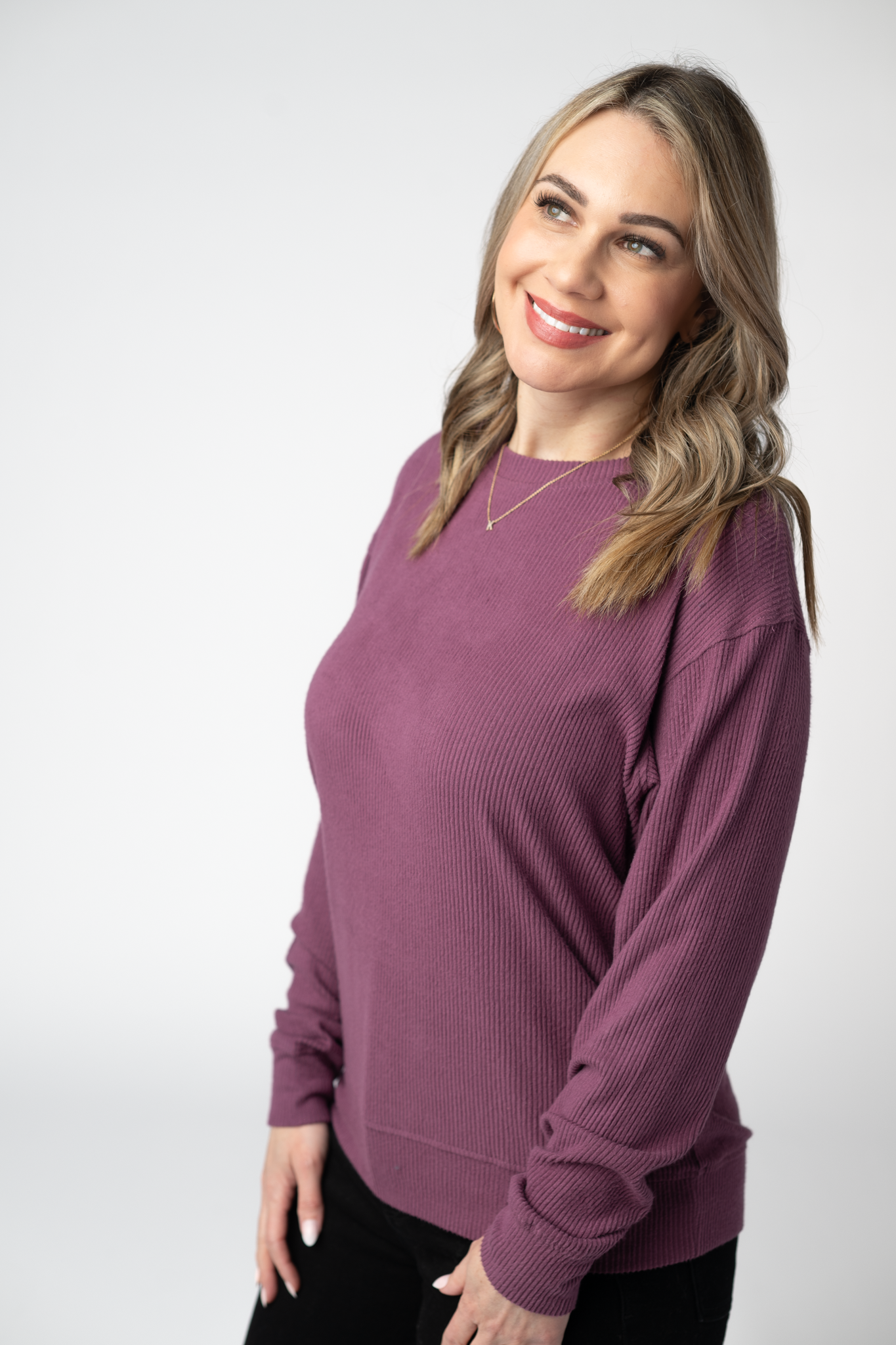 Michelle Mae Corrine Ribbed Pullover Top - Plum