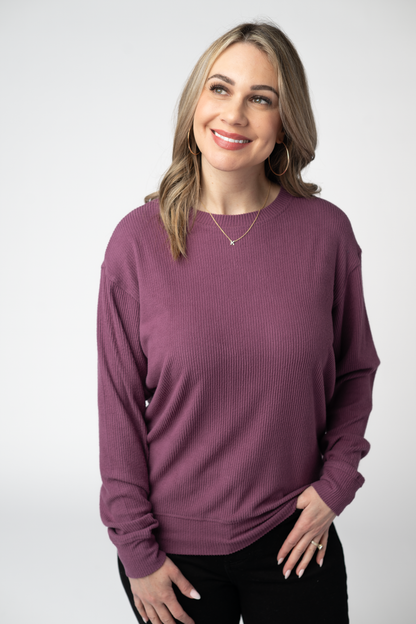 Michelle Mae Corrine Ribbed Pullover Top - Plum