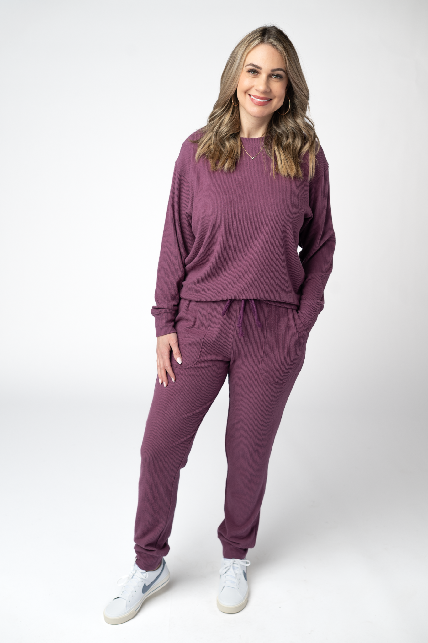 Michelle Mae Corrine Ribbed Pullover Top - Plum