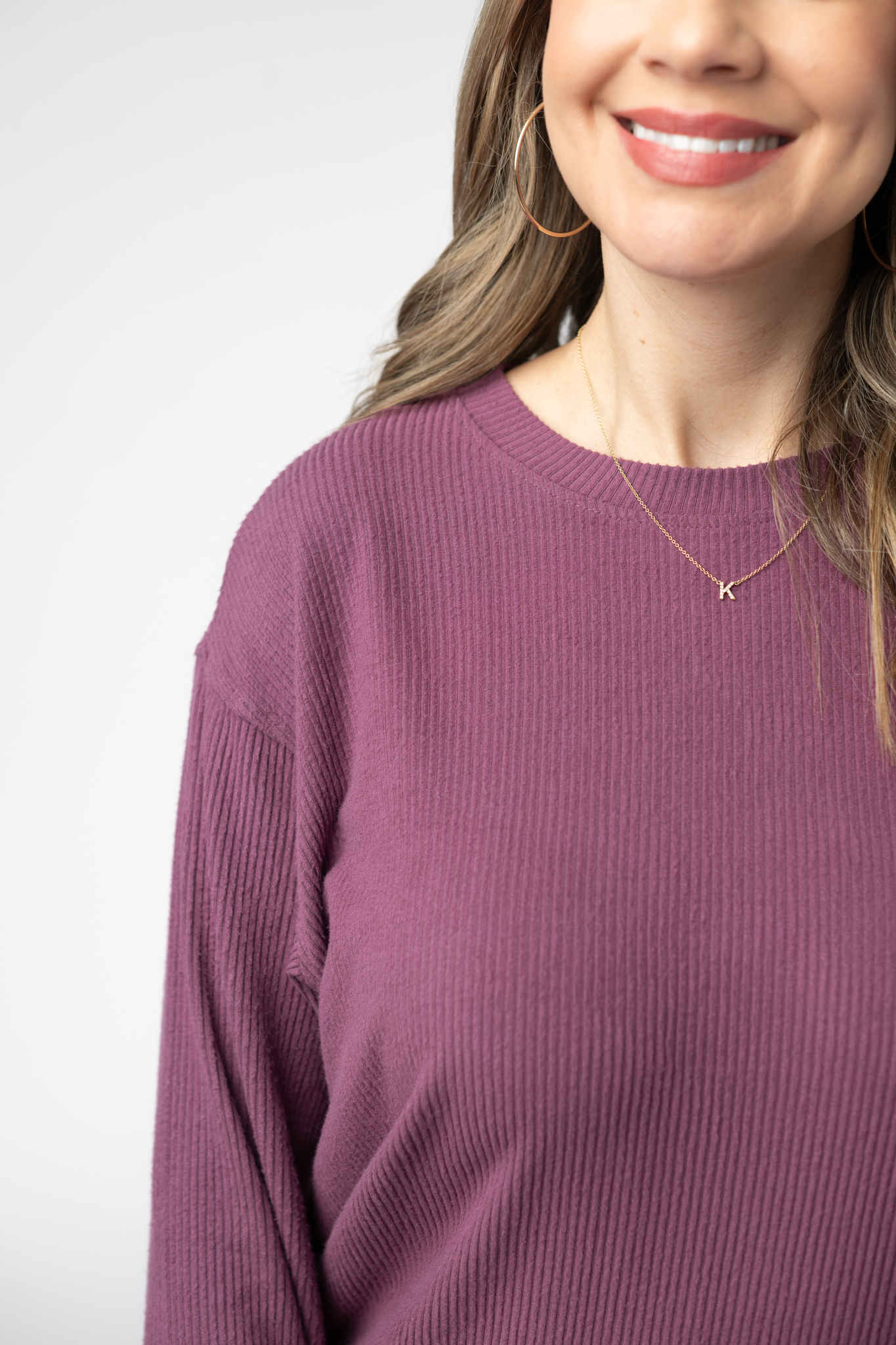 Michelle Mae Corrine Ribbed Pullover Top - Plum