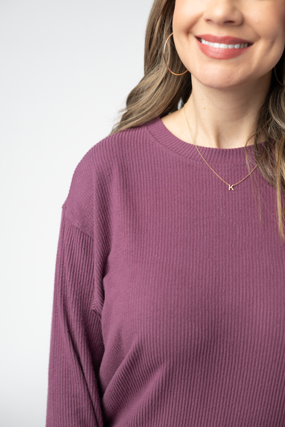 Michelle Mae Corrine Ribbed Pullover Top - Plum