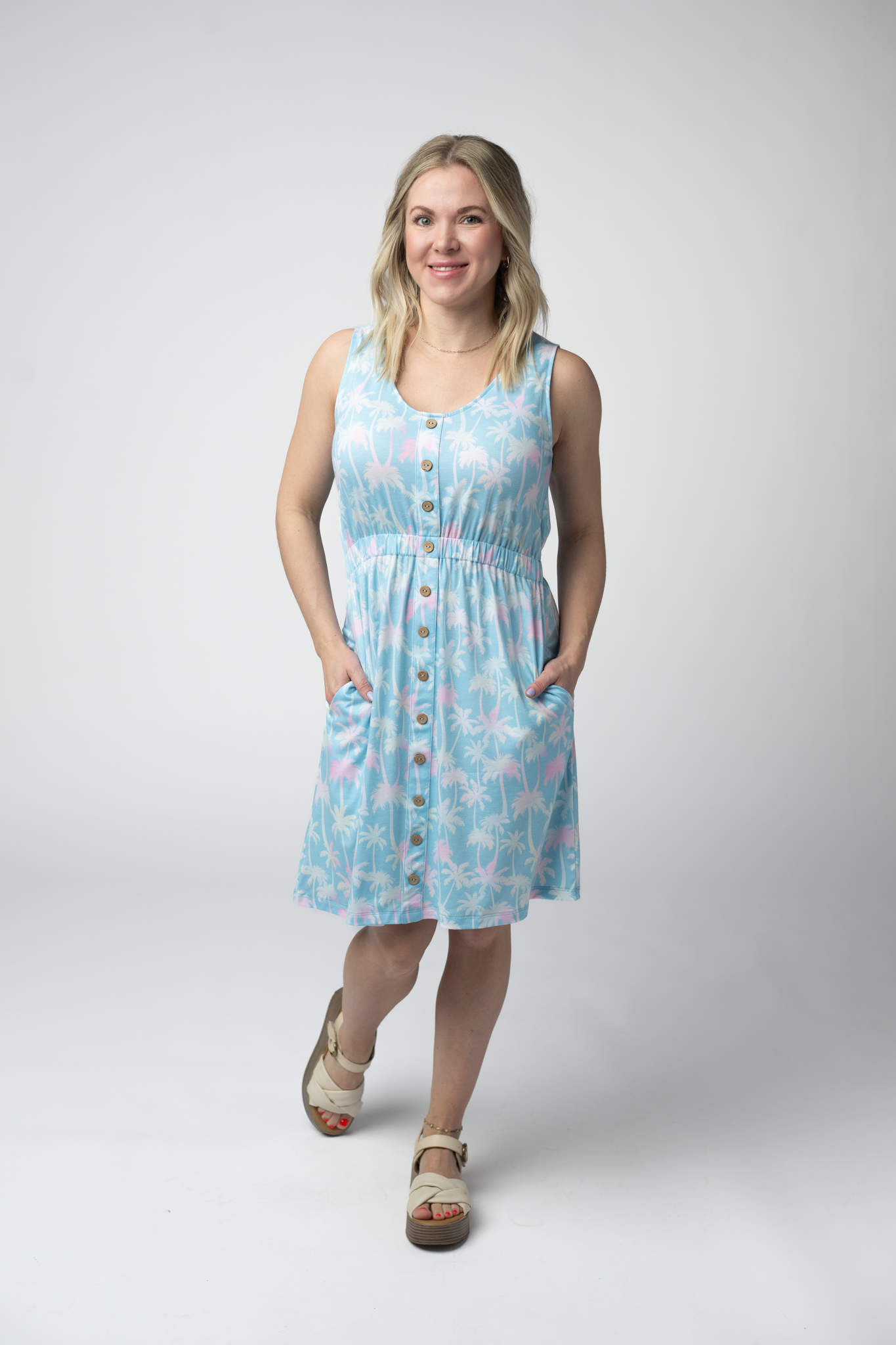 Michelle Mae Beverly Button Dress - Aqua Palm