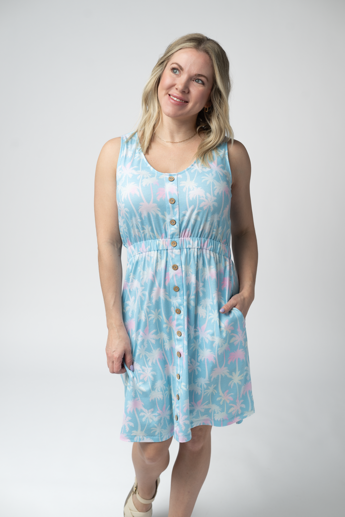 Michelle Mae Beverly Button Dress - Aqua Palm