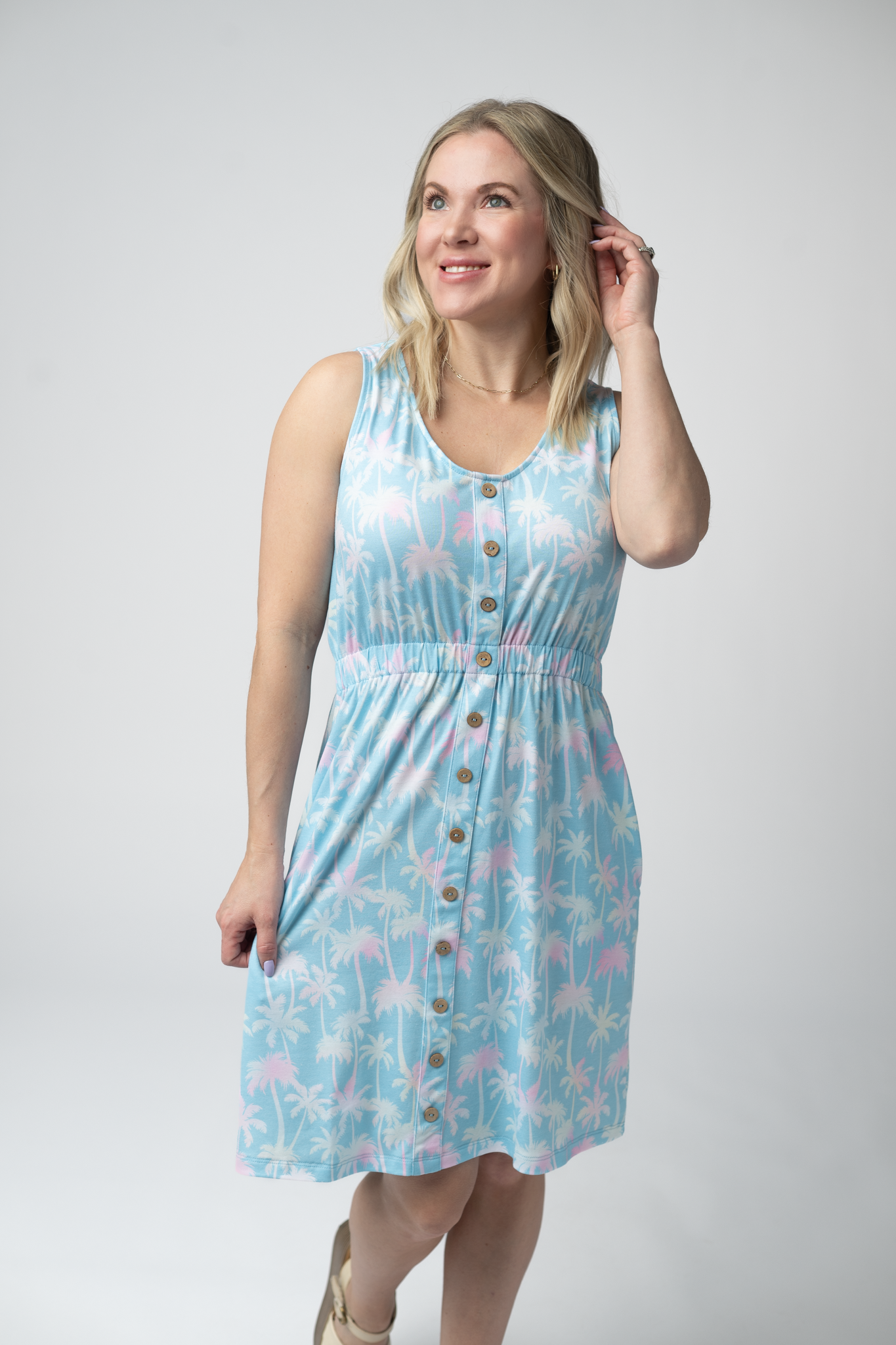 Michelle Mae Beverly Button Dress - Aqua Palm