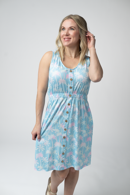 Michelle Mae Beverly Button Dress - Aqua Palm