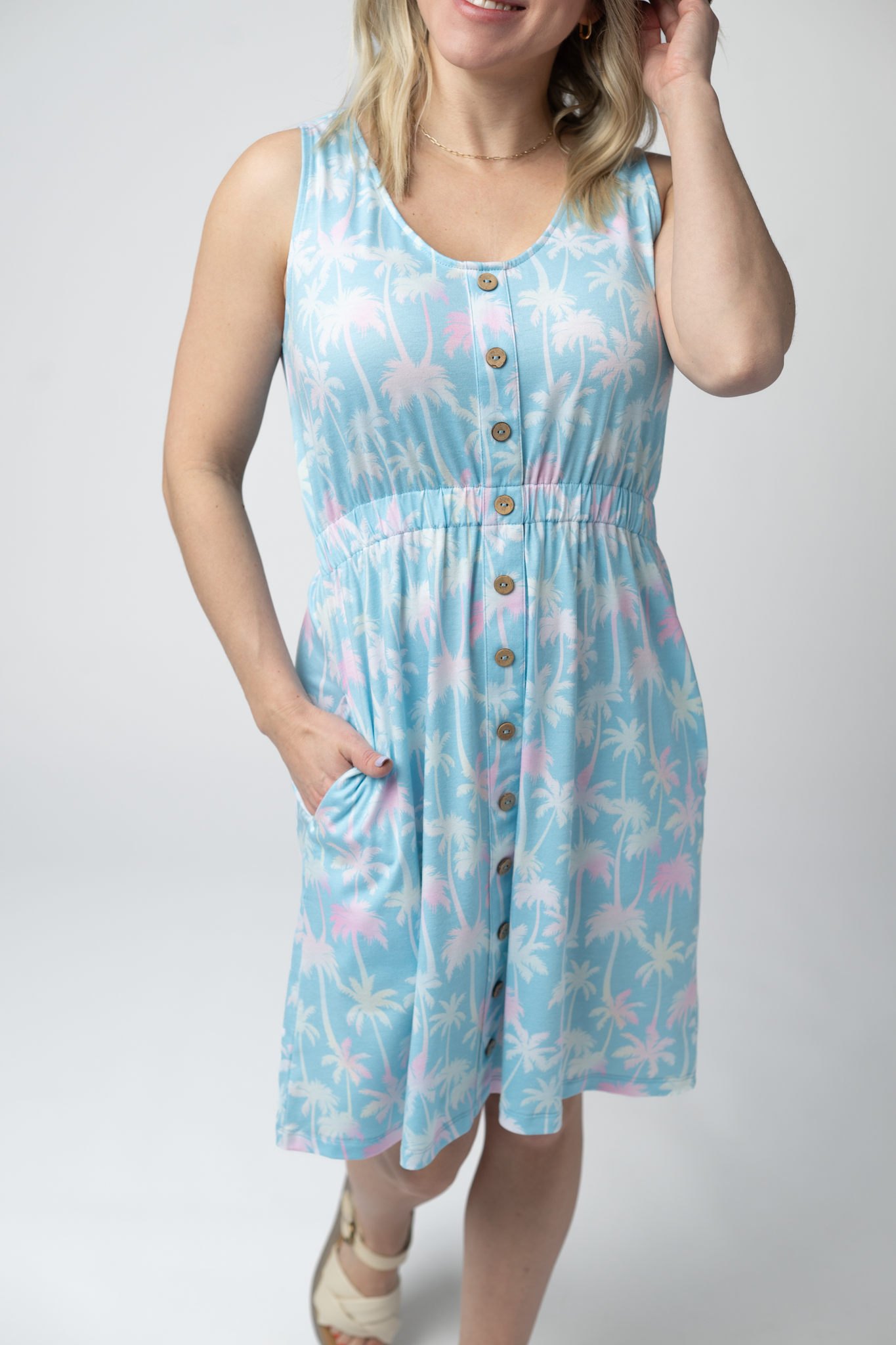 Michelle Mae Beverly Button Dress - Aqua Palm