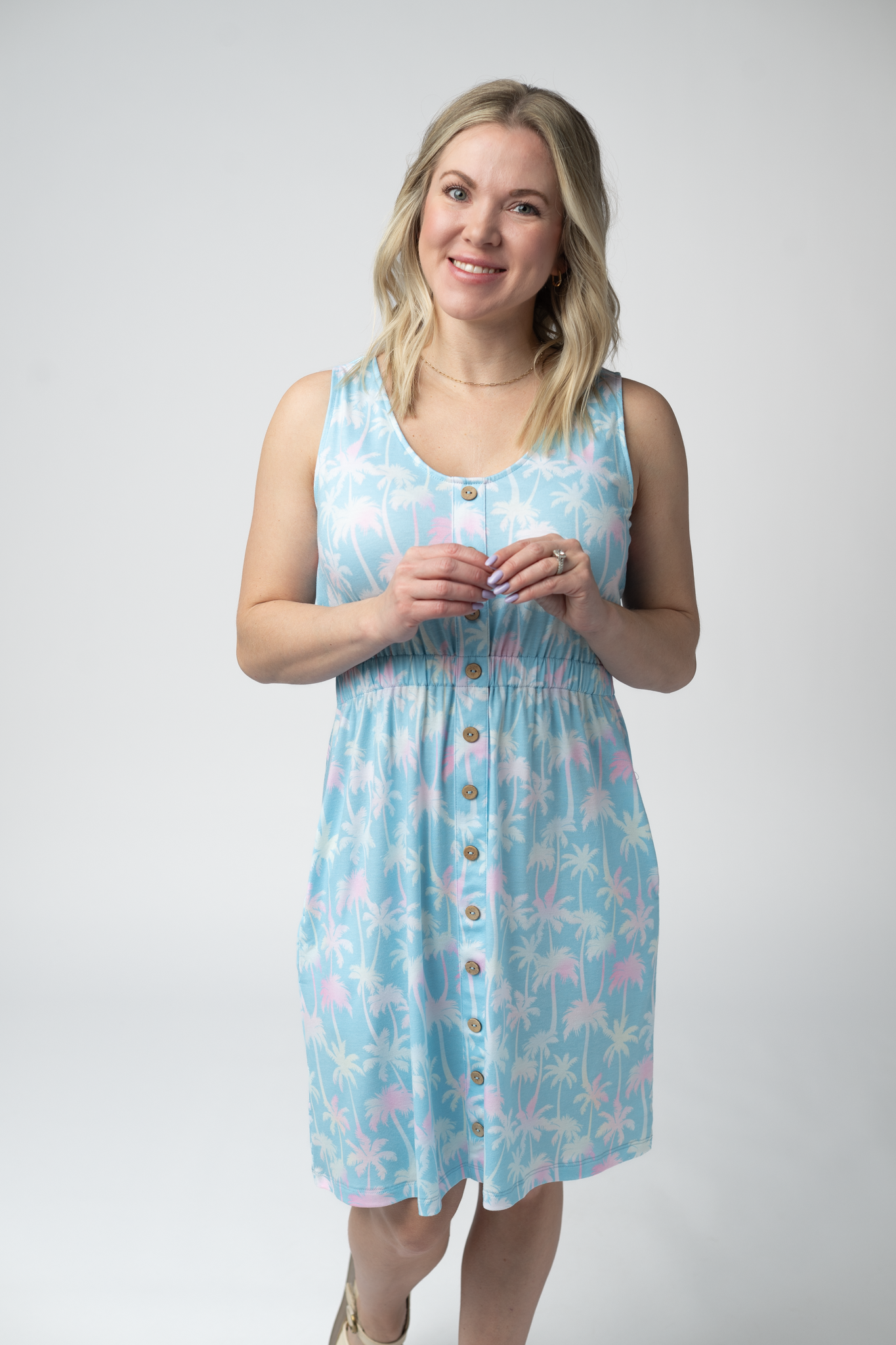 Michelle Mae Beverly Button Dress - Aqua Palm