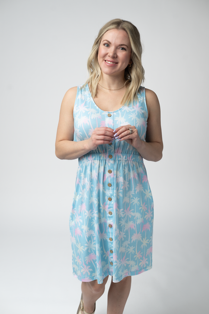 Michelle Mae Beverly Button Dress - Aqua Palm