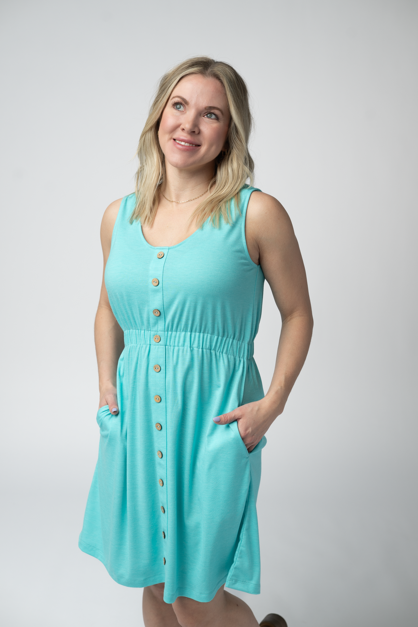 Michelle Mae Beverly Button Dress - Aqua