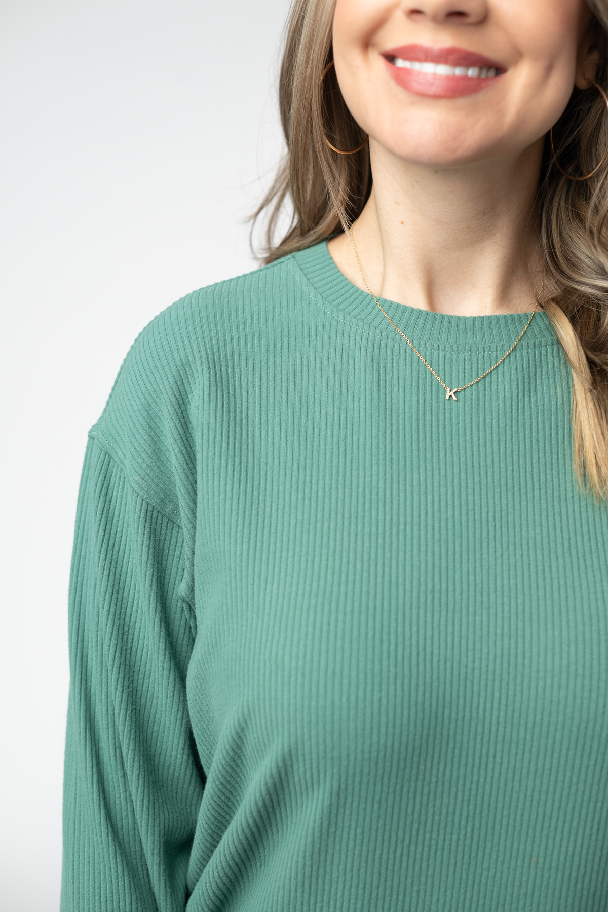 Michelle Mae Corrine Ribbed Pullover Top - Fern