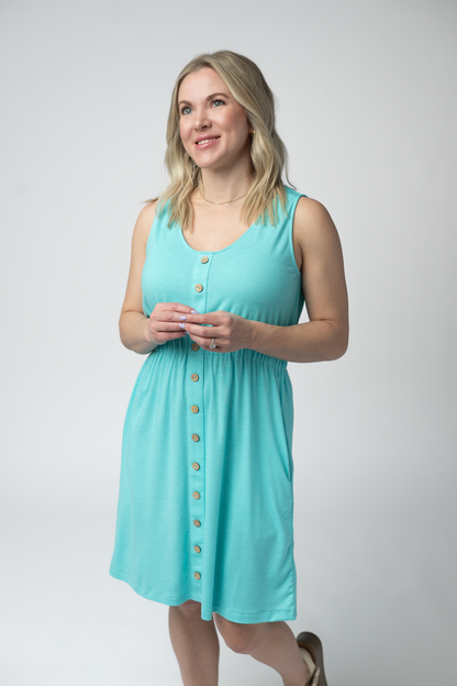 Michelle Mae Beverly Button Dress - Aqua