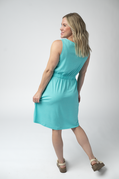 Michelle Mae Beverly Button Dress - Aqua
