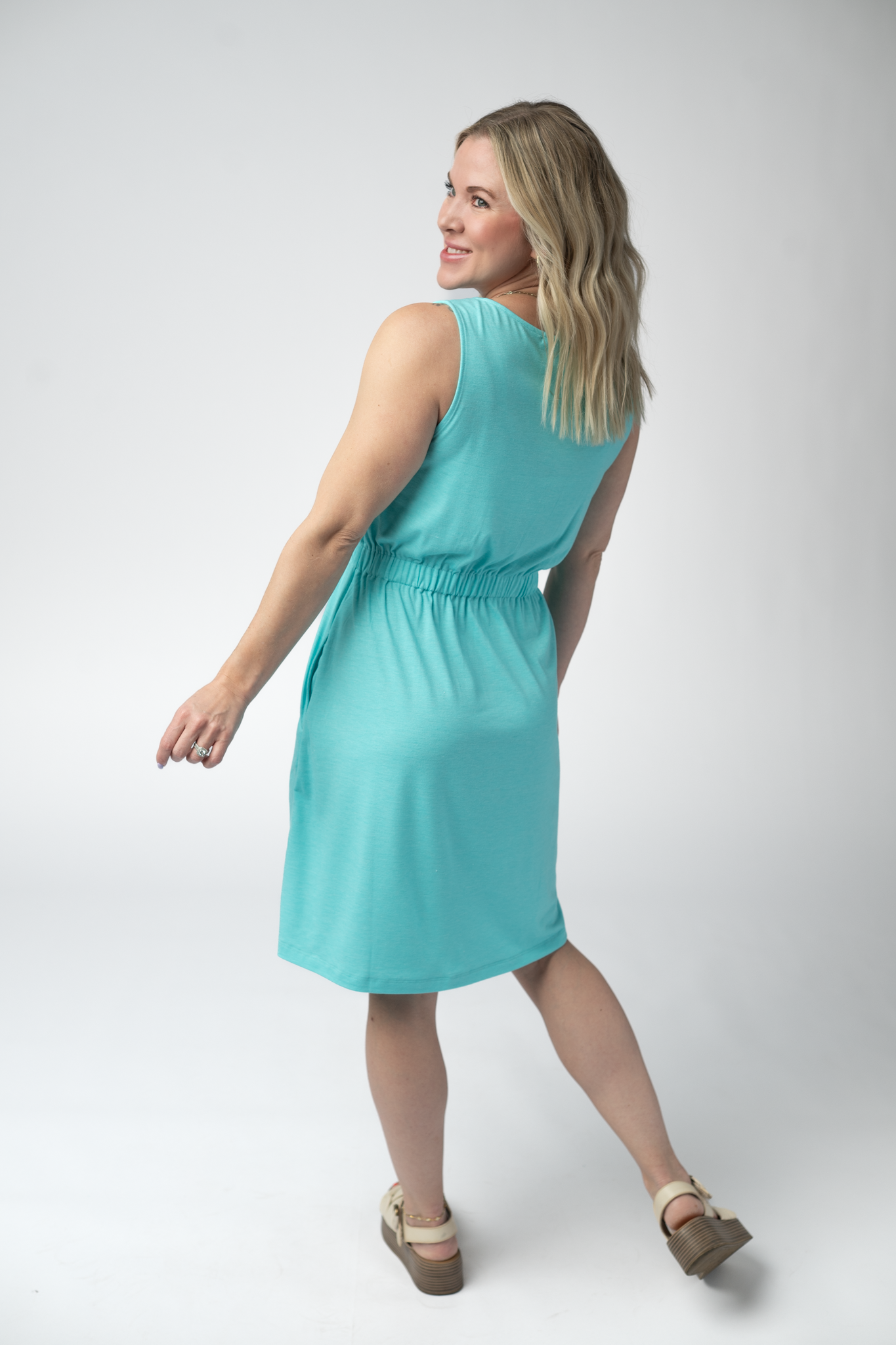 Michelle Mae Beverly Button Dress - Aqua