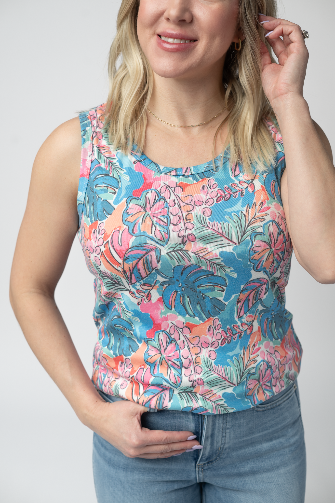 Michelle Mae Ava Tank - Tropical Palm