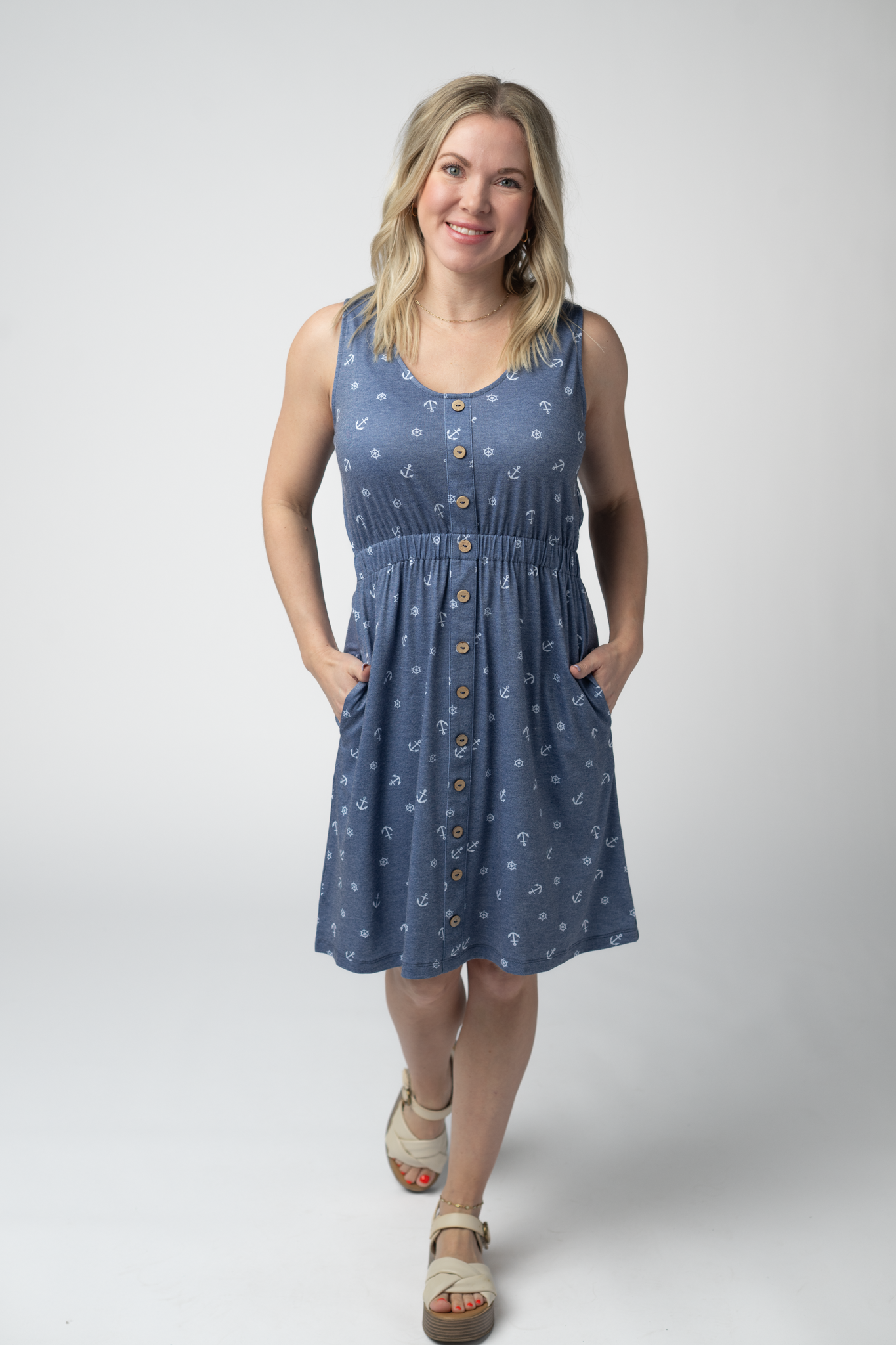Michelle Mae Beverly Button Dress - Nautical Navy