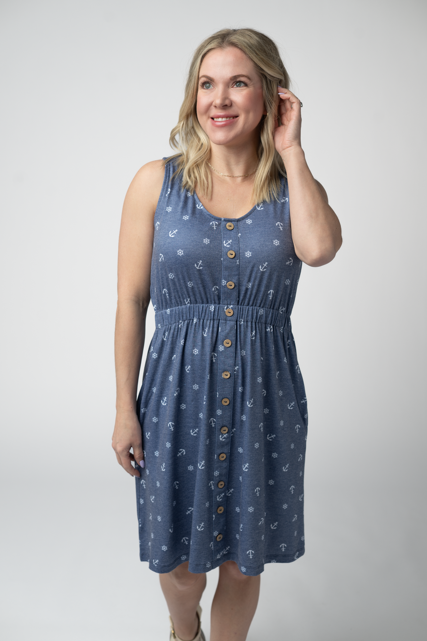 Michelle Mae Beverly Button Dress - Nautical Navy