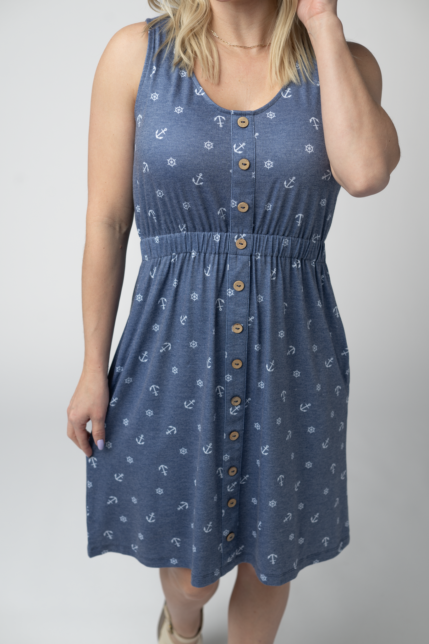 Michelle Mae Beverly Button Dress - Nautical Navy