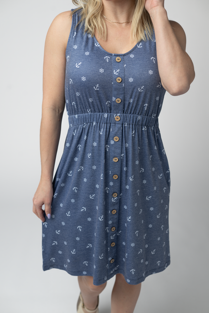 Michelle Mae Beverly Button Dress - Nautical Navy