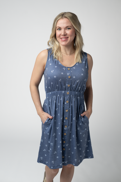 Michelle Mae Beverly Button Dress - Nautical Navy