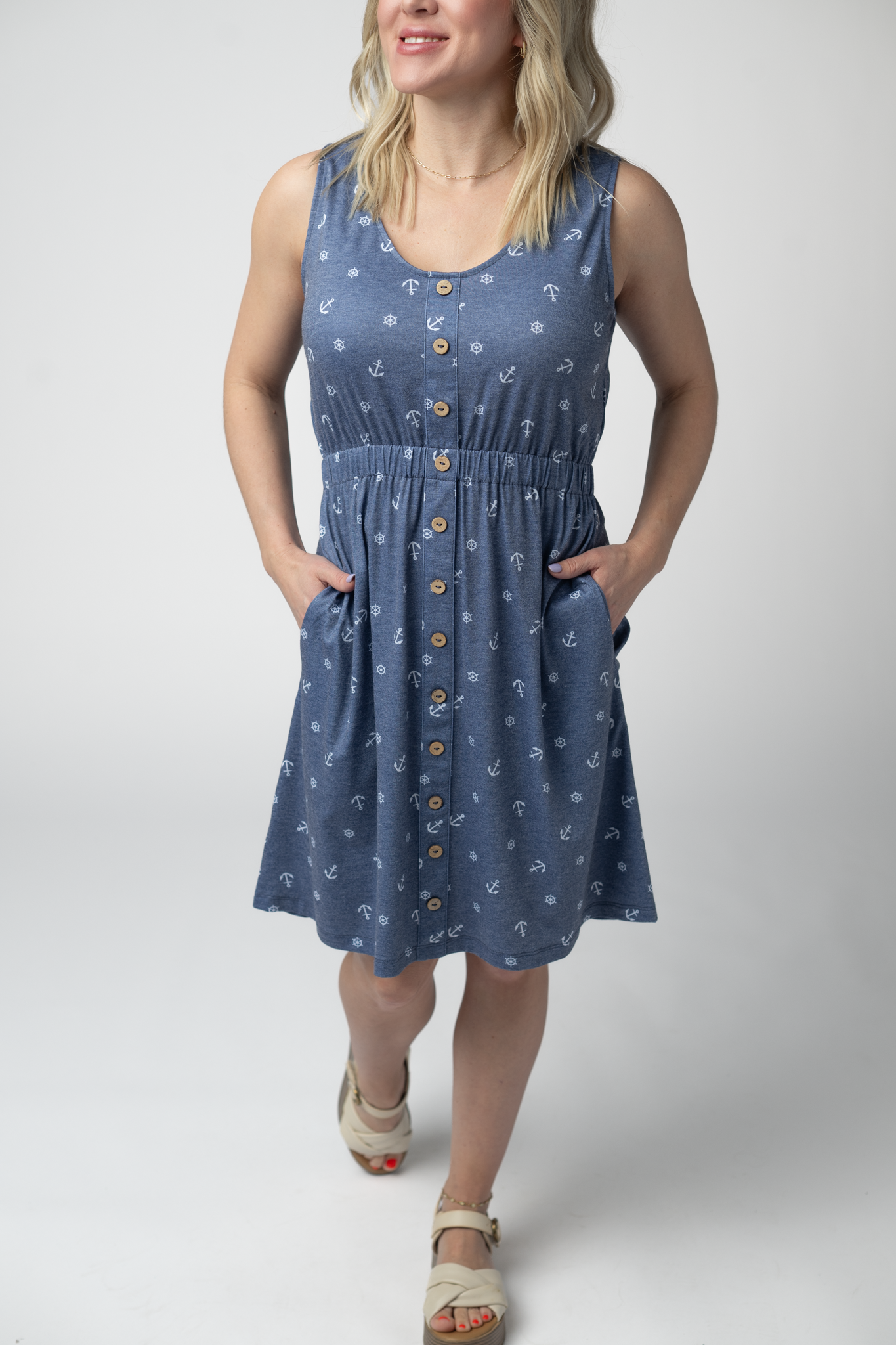 Michelle Mae Beverly Button Dress - Nautical Navy
