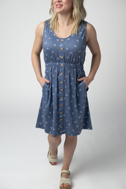Michelle Mae Beverly Button Dress - Nautical Navy