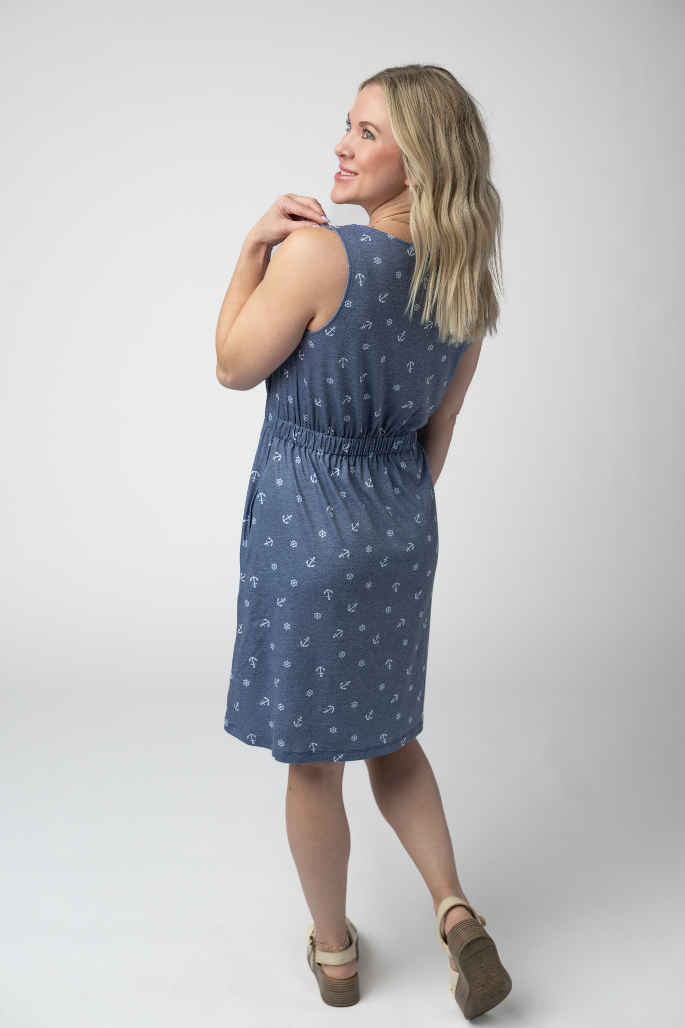 Michelle Mae Beverly Button Dress - Nautical Navy